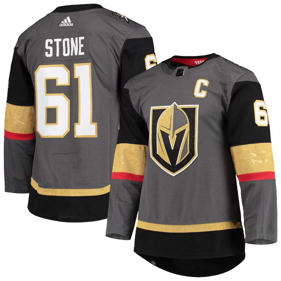 Men Vegas Golden Knights #61 Mark Stone adidas Gray Alternate Captain Patch Primegreen Authentic Pro Player NHL Jersey